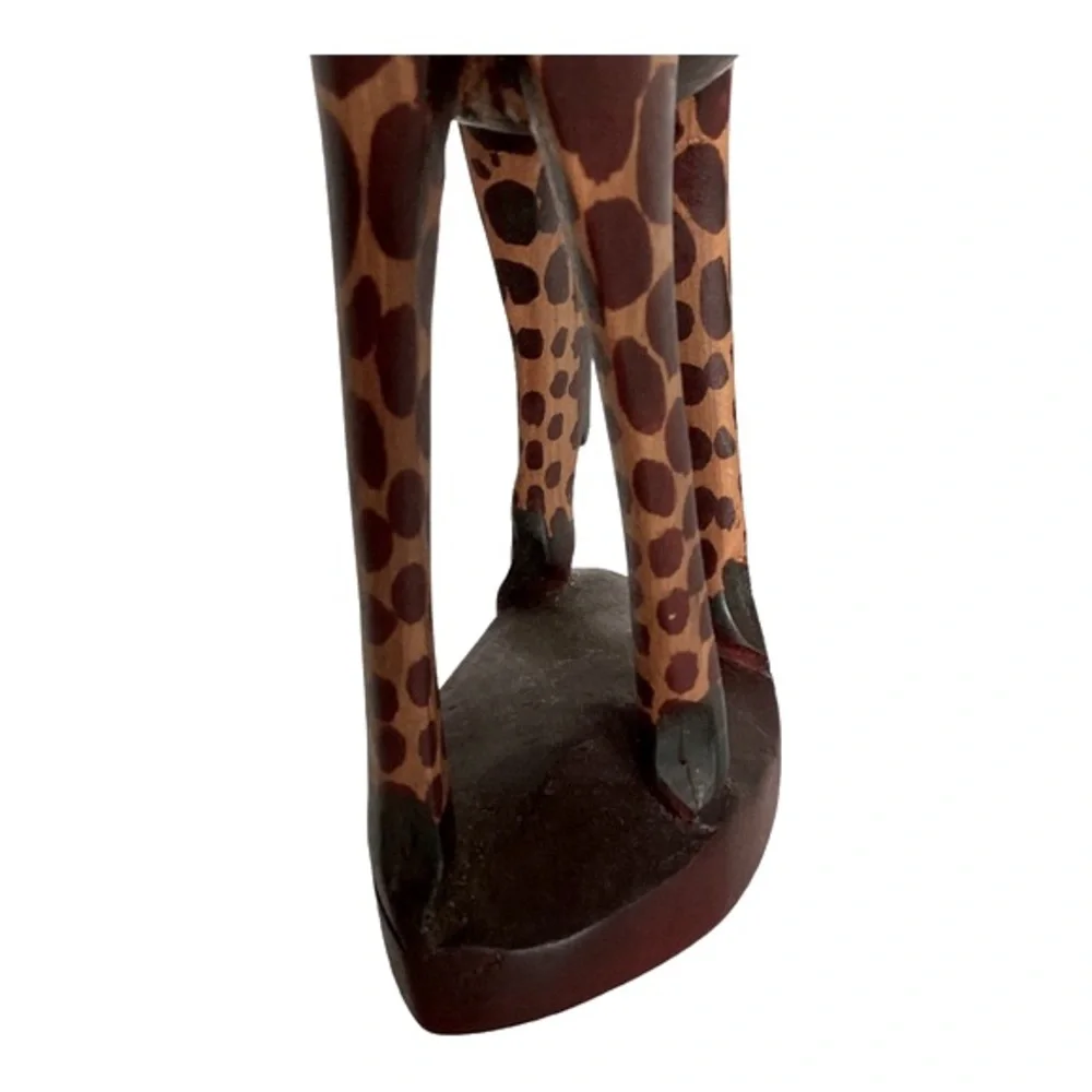 Pier 1 Imports Giraffe Figurine With Base Hand Carved Wood KENYA Vintage